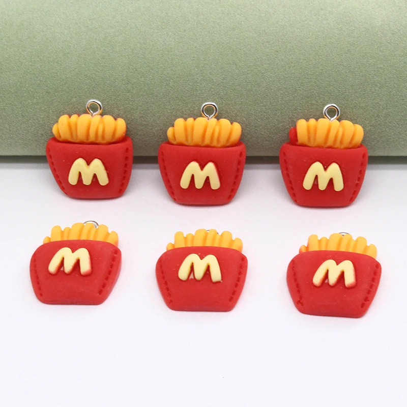 10 pz/pacco popolare M patatine Flatback resina Charms divertenti ciondoli cibo per orecchino portachiavi collana gioielli fai da te fare D252