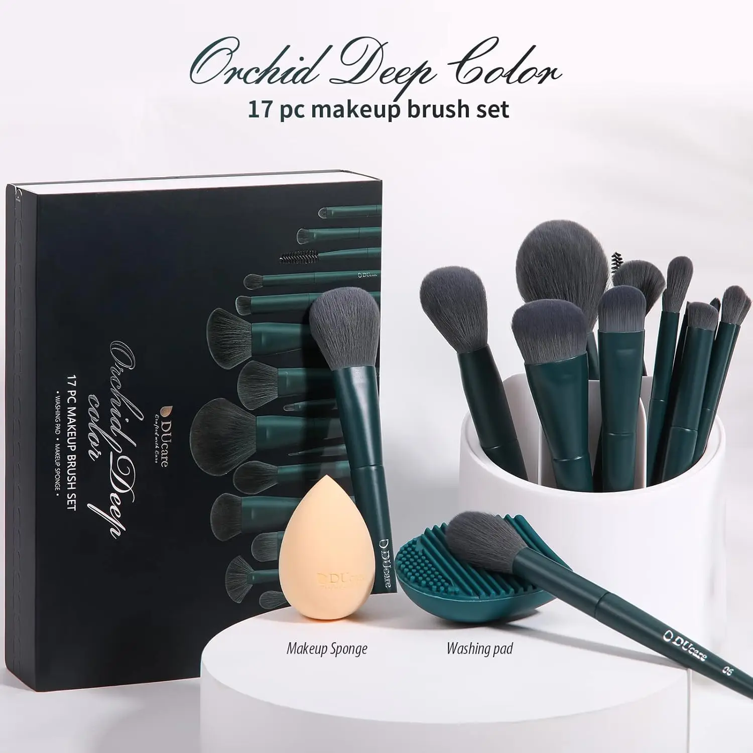 Set di pennelli per trucco DUcare 17 pezzi con tappetino per pulizia pennelli e spugna per trucco Cipria Ombretto in polvere Kit liquido Confezione regalo