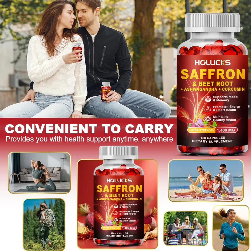 Saffron Extract Supplement, Boost Energy & Mood, for Eye & Heart Health, Focus, Vision Support, with Beet Root & Ashwagandha