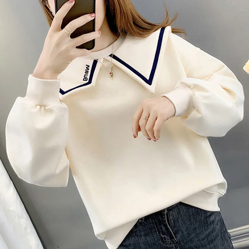 Fashion Loose Spliced Letter Embroidery Sweatshirt Female Clothing 2023 Autumn New Casual Tops Commute Asymmetrical Sweatshirts