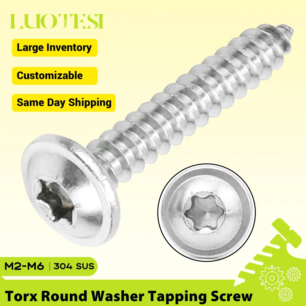 Six-lobe Pan Head with Washer Self-tapping 304 Screw Stainless Steel M2 M2.6 M3 M4 M5 M6 Torx Pad Collar Tapping Wood Screws
