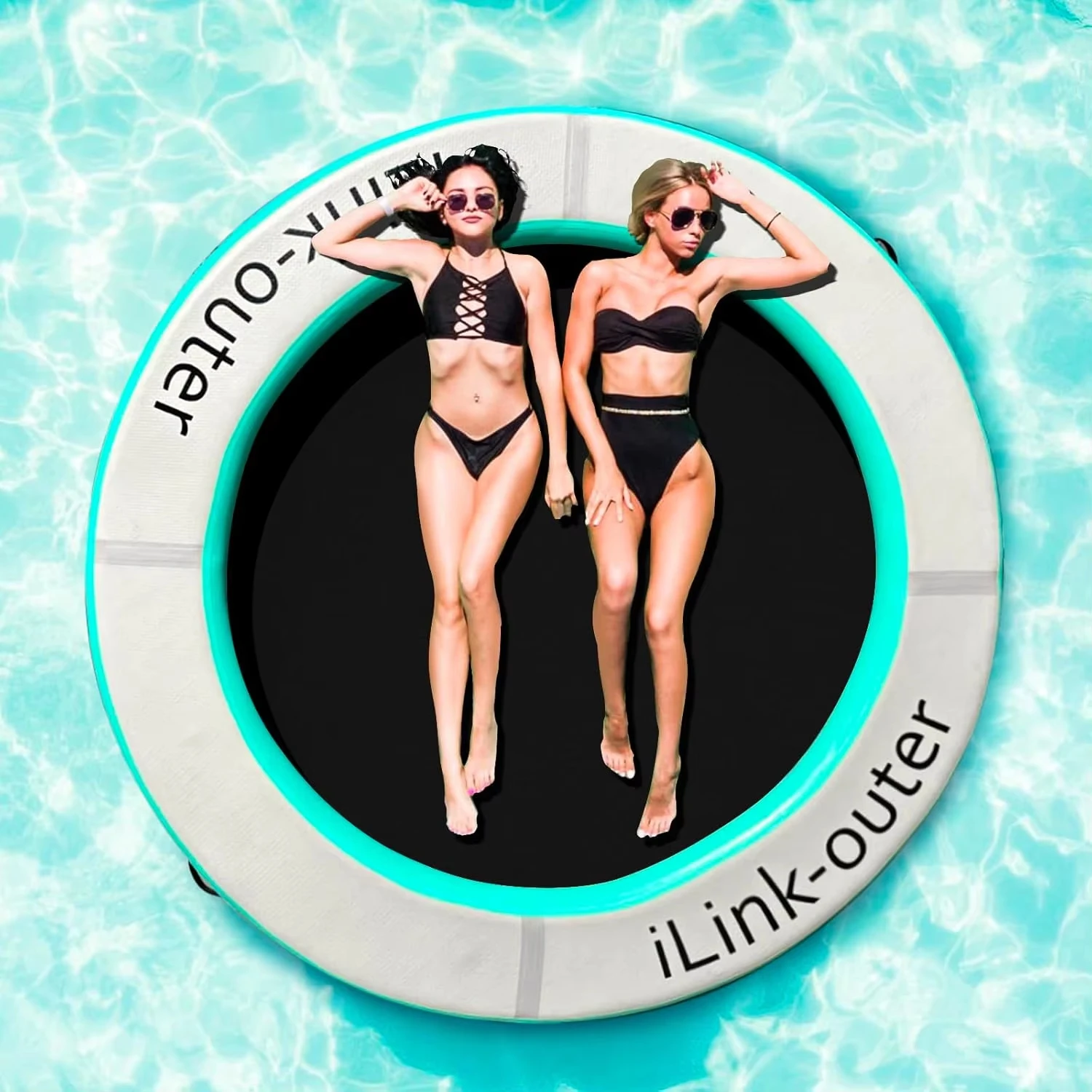 Rede inflável de água com anel flutuante redondo durável. Balsa de rio/lago resistente, espreguiçadeira de piscina para adultos, flutuador de bronzeamento para festa