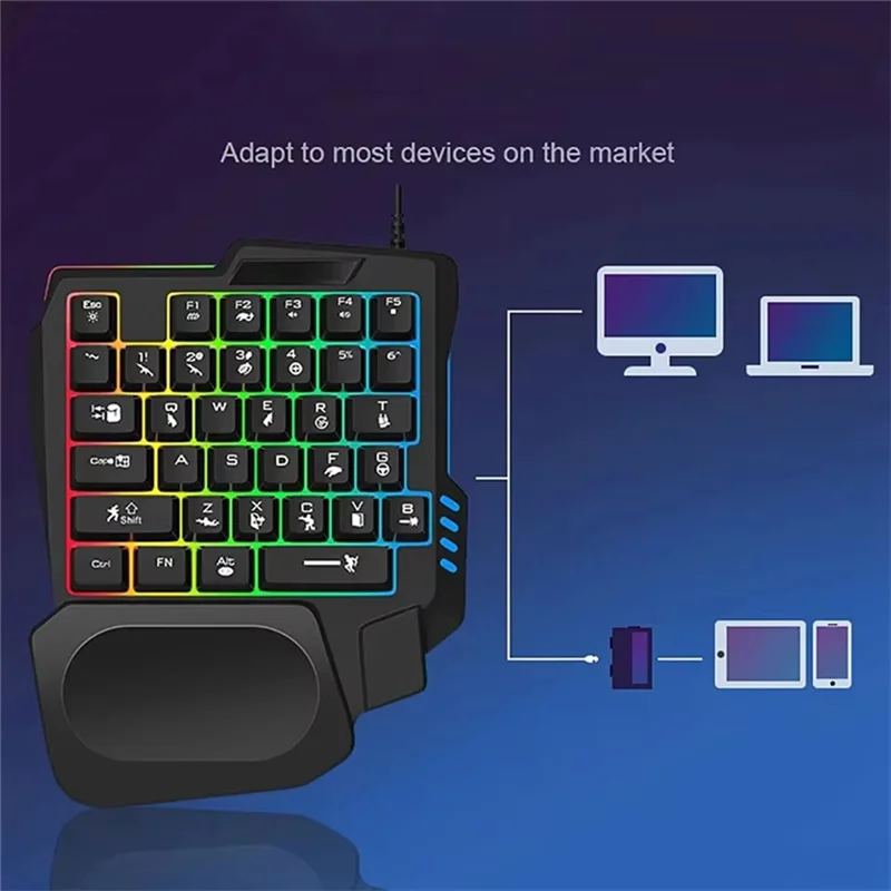 Gaming Keyboard Single Hand Usb Wired 35Key Ergonomics RGB Backlight Mini Keyboard For Laptop Desktop PC Smartphone