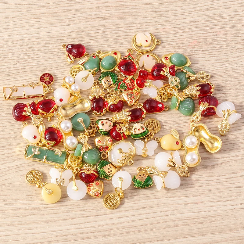 Tusember 10 Stück traditionelle chinesische Glücksbringer aus Jade für die Schmuckherstellung, Ohrringe, Halskette, Armband, DIY – Detail 4