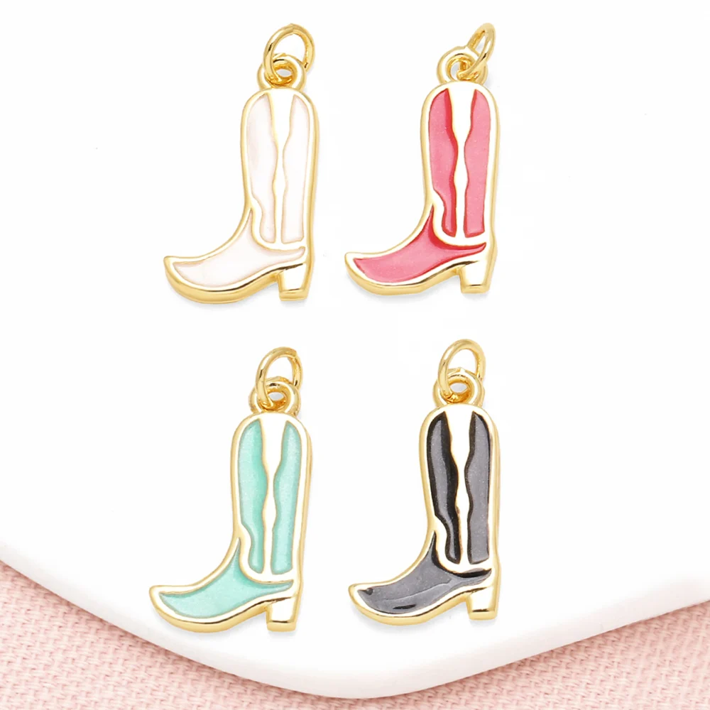 OCESRIO Multicolor Enamel Shoe Pendant for Necklace Copper Gold Plated Boot Handmade Keychain Purse Charm Jewelry Making pdtb703