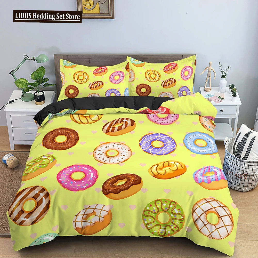 

Colorful Donut Print King Queen Full Size Bedding Set Duvet Cover Set Quilt Set For Adults Kids Teens Polyester Bedding Bedroom