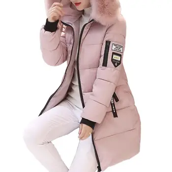 Image 2024 New Winter Coat Women's Jacket Fur Neckline Long Basic Coats Thick Jackets Cotton Padded Outerwear Parkas Female Clothes