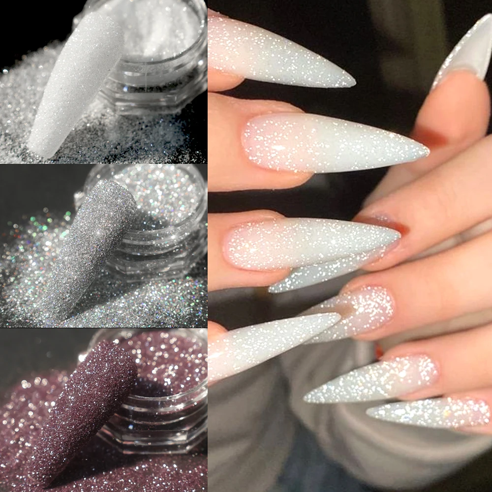 3Boxes/set Shiny Reflective Diamond Nail Glitter Powder Silvery Holographic Crystal Gel Polish DIY Manicure Pigment Dust Powder