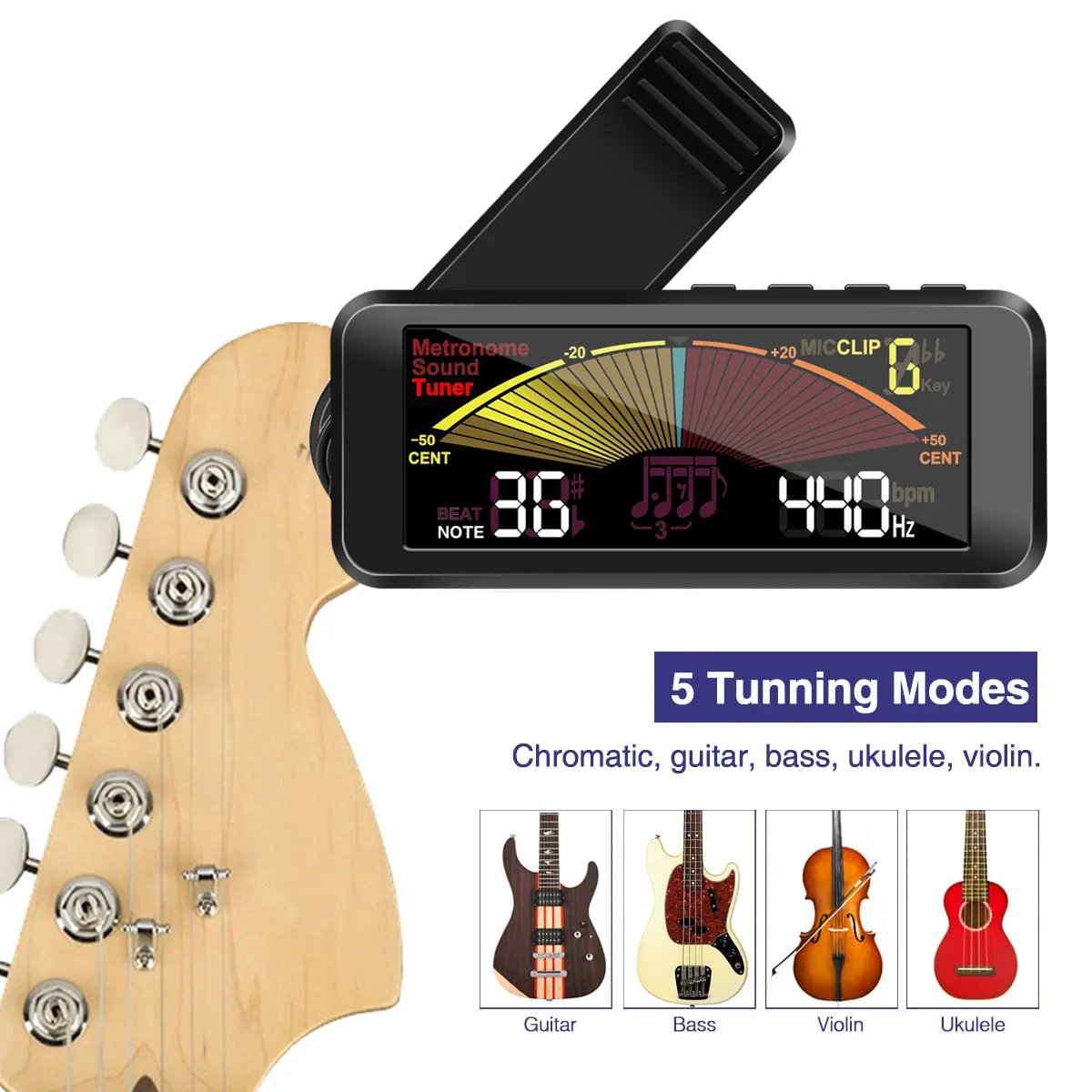 Guitar Tuner Adjustable 3 In 1 360 Clip-On Guitar Bass Drum Violin Tuner Metronome Electronic Digital Guitar Tuner Generator