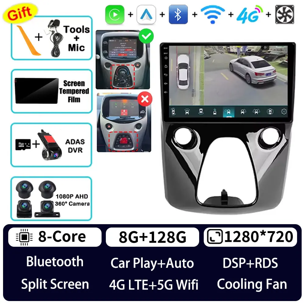 Android 15 Autoradio Voor Peugeot 108 Citroen C1 Toyota Aygo B40 2014 - 2021 Gps Multimedia Speler Navi Draadloze carplay Auto Dsp