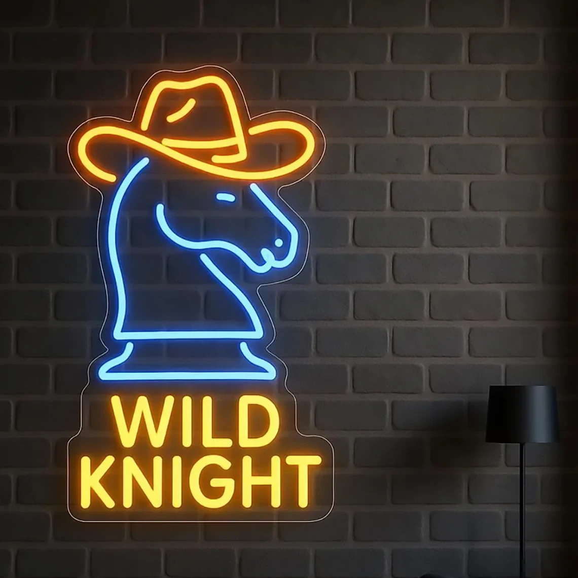 Wild Knight Neon Sign Chess Horse with Cowboy Hat Neon Western Style Wall Decor for Bar, Man Cave or Game Room