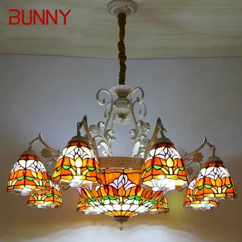 

Подвесной светильник BUNNY Tiffany в европейском стиле для гостиной, винтажная креативная цветная стеклянная люстра для ресторана, спальни, отеля