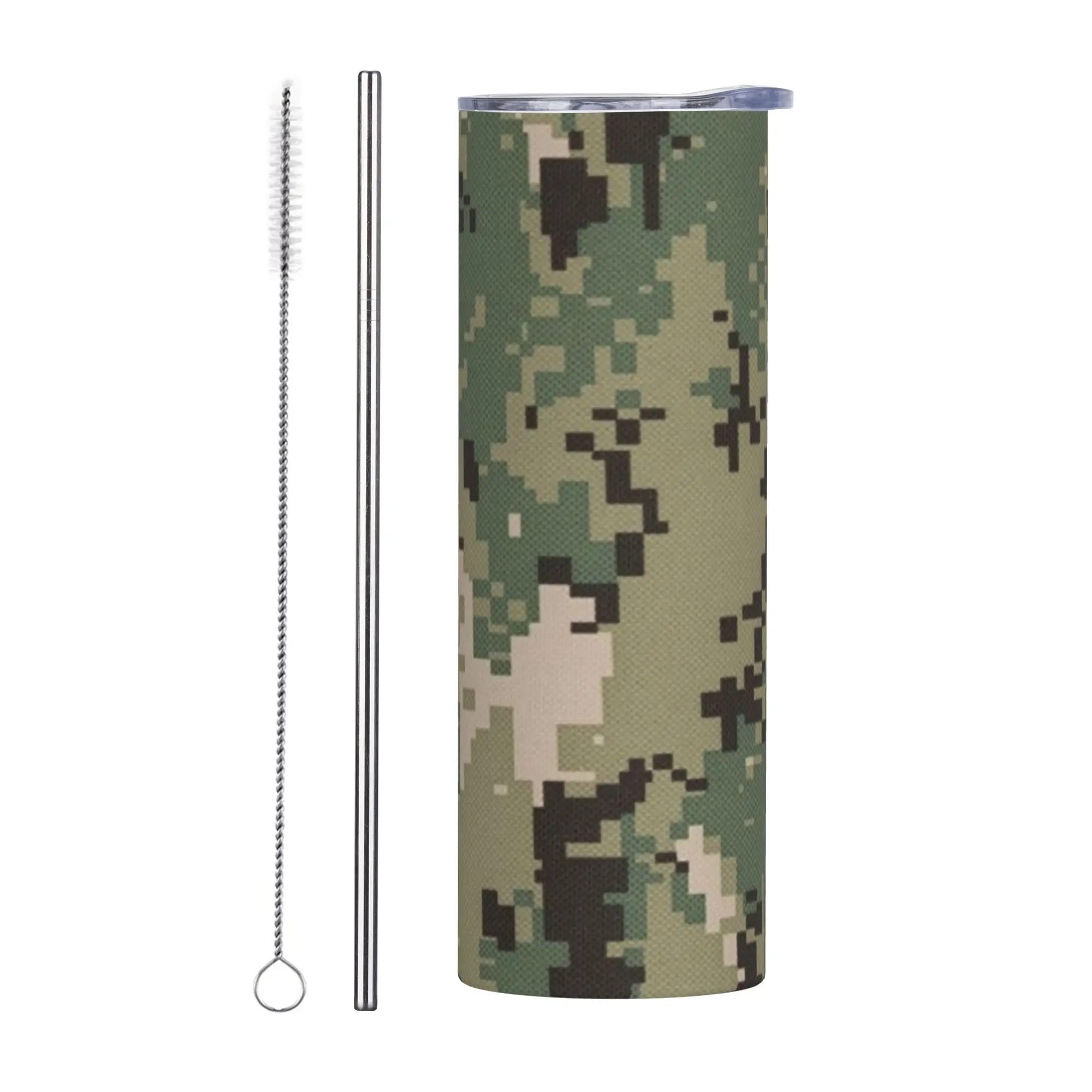 

NWU Green Digital Camo Camouflage Insulated Tumbler With Lid Straw Tags Vacuum Thermal Cup Spill Proof Double Water Bottle 20oz