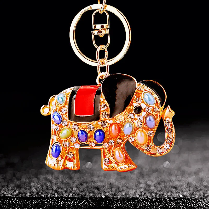 Exquisite Precious Stones Inlaid Thailand Elephant Car Keychain Elegant Pendant Gift for Friends Key Chains