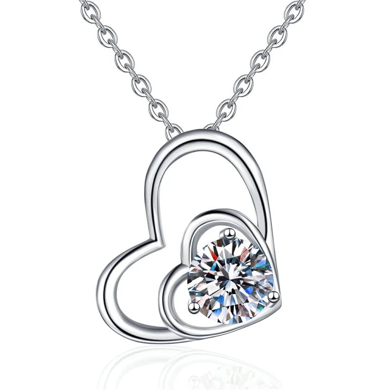 

XL517 Lefei Fashion Luxury Classic Fine Moissanite Color D Double Heart Necklace Charm Women s925 Sterling Silver Party Jewelry