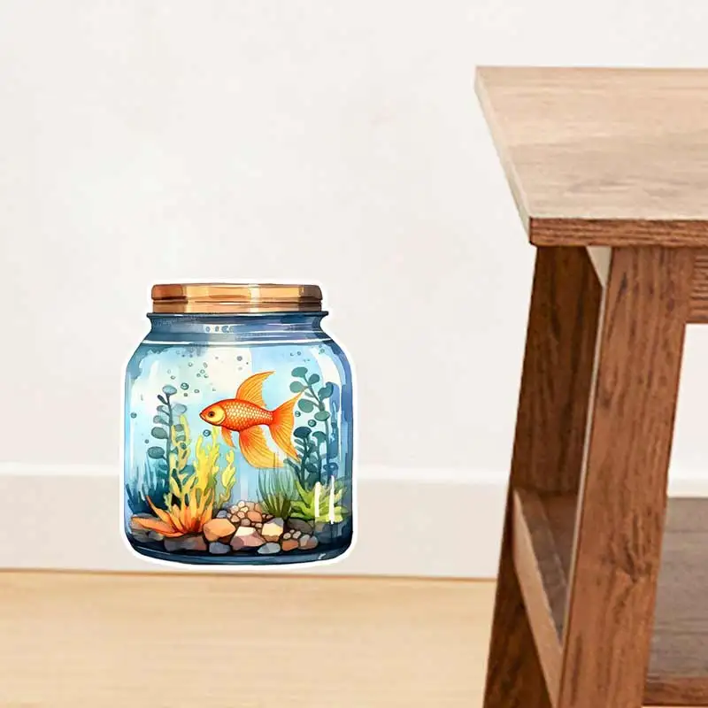 Watercolor Aquarium Fish in Jar Wall Sticker Toilet Lid Stickers, Bedroom Entrance Living Room Porch Home Decora Decals S877