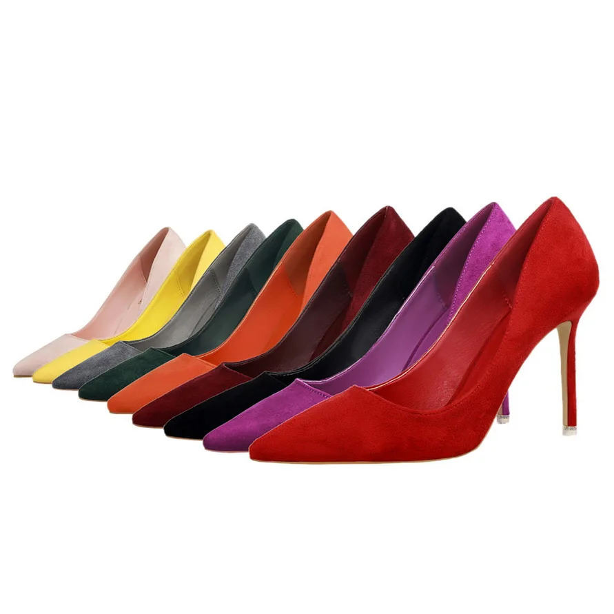 Heel Shoes Women Elegant Pumps High Heels Shoes Suede Fashion Sexy High-heeled Pointed Female Office Shoes 42 43