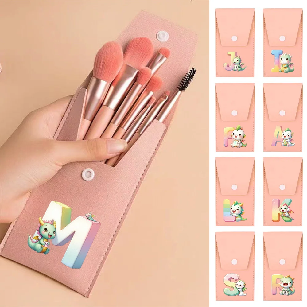8pcs Pink Professional Makeup Brushes Set Soft Synthetic Bristles With Travel Case For Blush&Eyeshadow Cartoon Animal Pattern