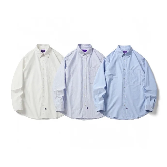 Original Japanese Style Workwear Vintage Purple Label Striped Long Sleeve Oxford Cloth Men's Shirt Loose Casual Versatile