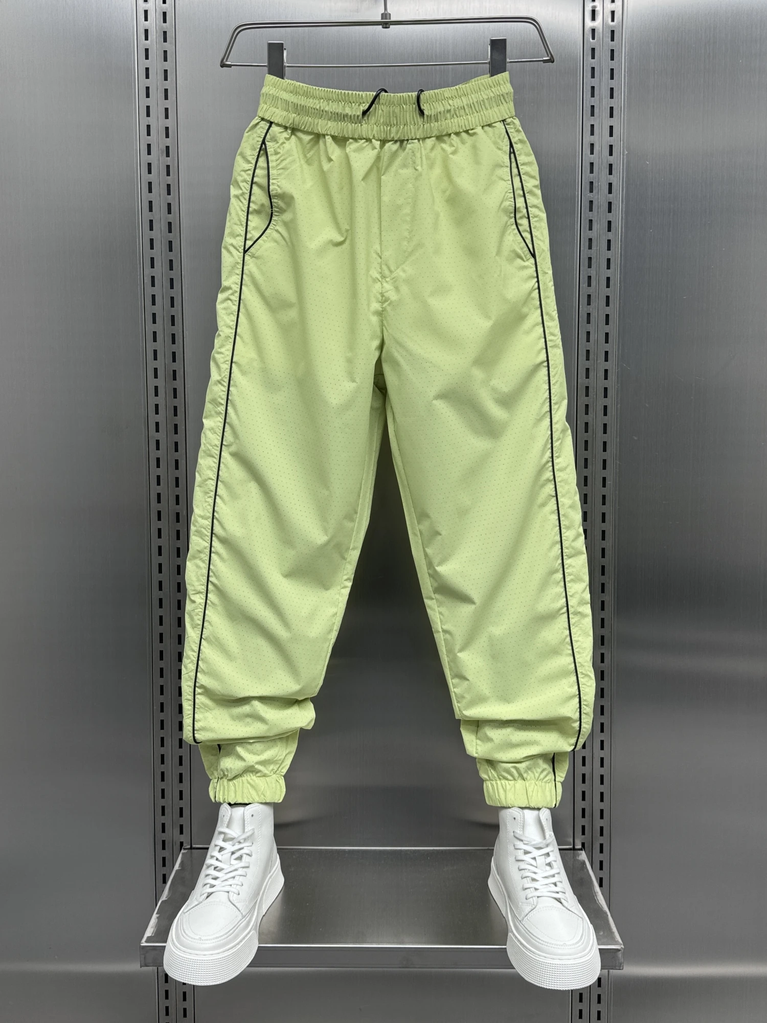 

Trendy Men's Spring Summer Thin Qui Dry Casual Pants Patchwork Punching Breathable Air Conditioning Slim Fit Elastic Waist ...