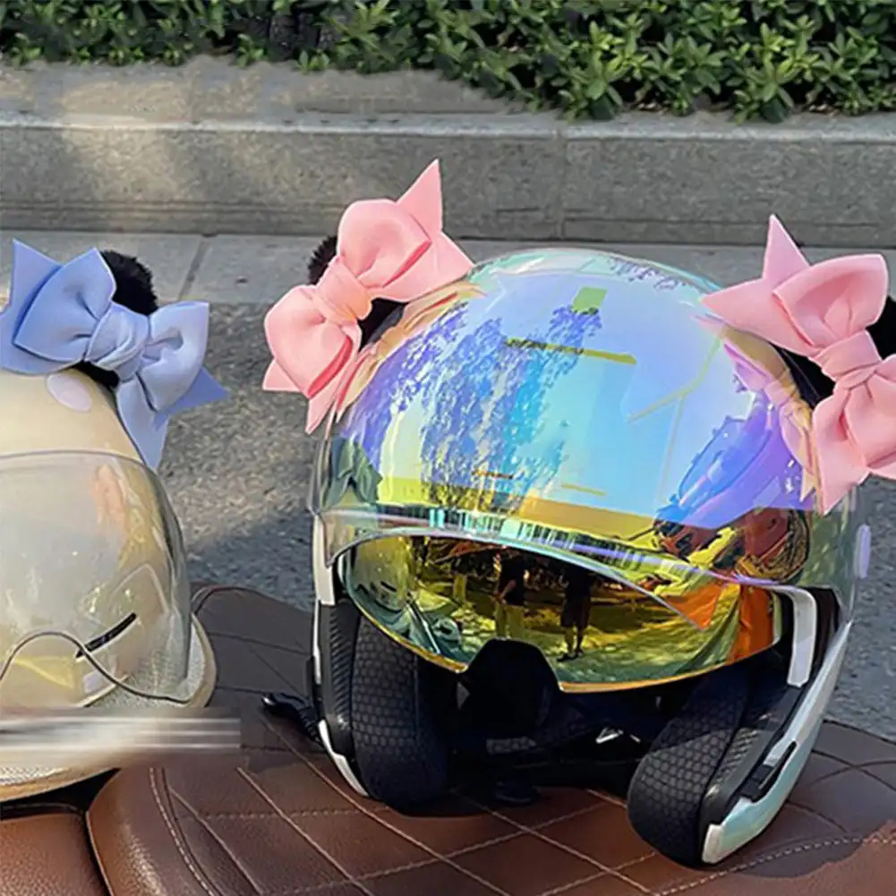 2Pcs Motorcycle Universal Helmet Cute Decoration Butterfly Knot Ears Gifts For Girl  Riding Sking Helmet Sticker Accessories