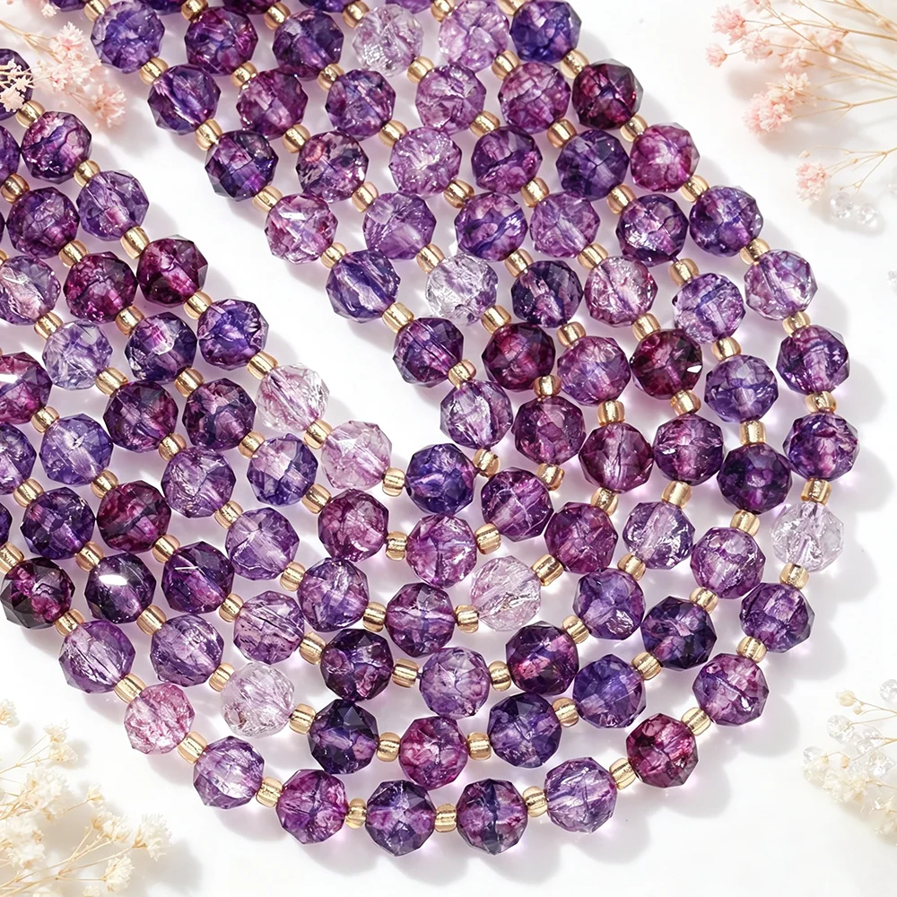 8 mm facettierte Amethyst-Natursteinperlen, lose Abstandsperlen für DIY-Schmuckherstellung, Armbänder, Halsketten, Bastelzubehör, Geschenke