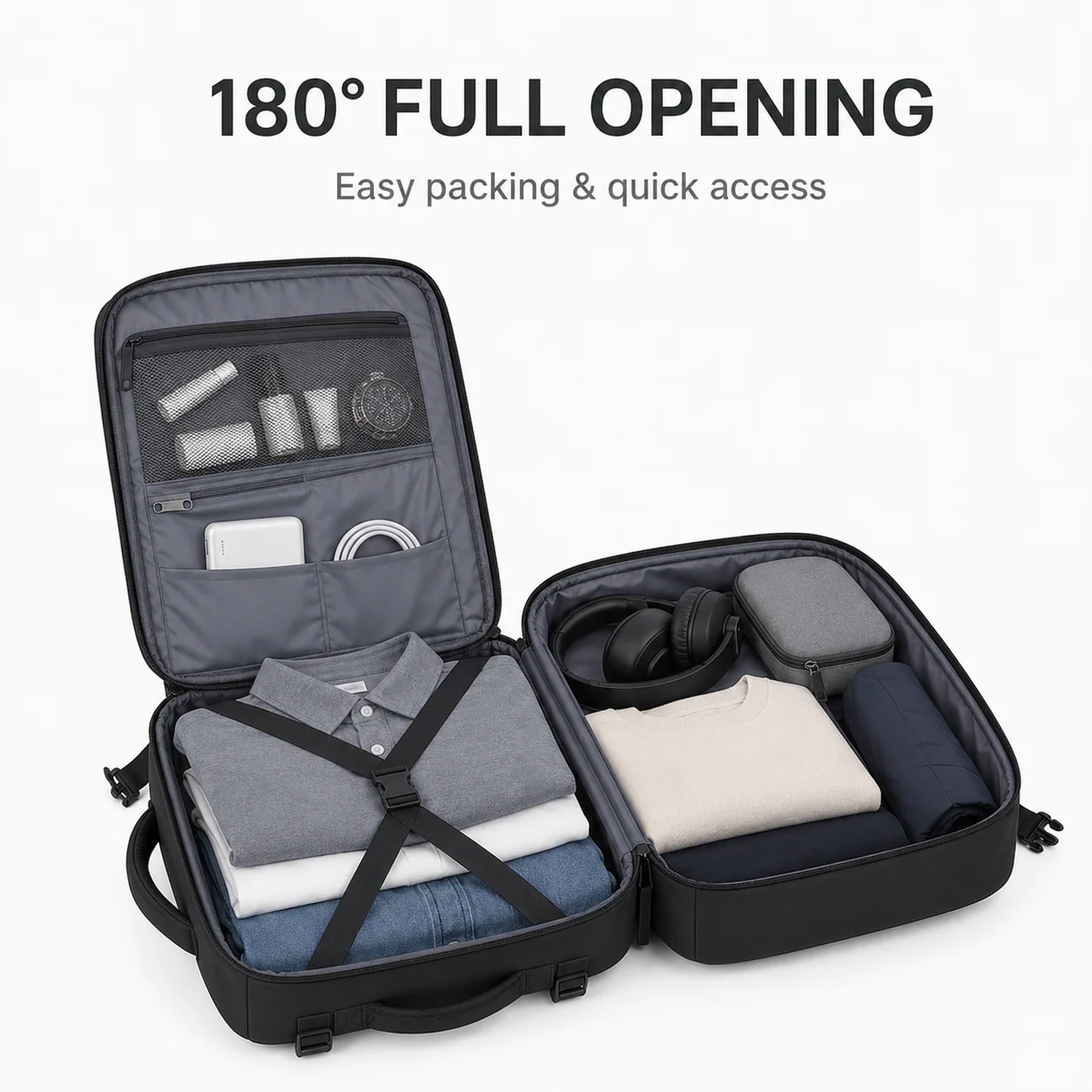 Large Capacity Travel Backpack for Men and Women 14 Inch Laptop Bag 180 Degree Opening Carry On Backpack with Luggage Strap