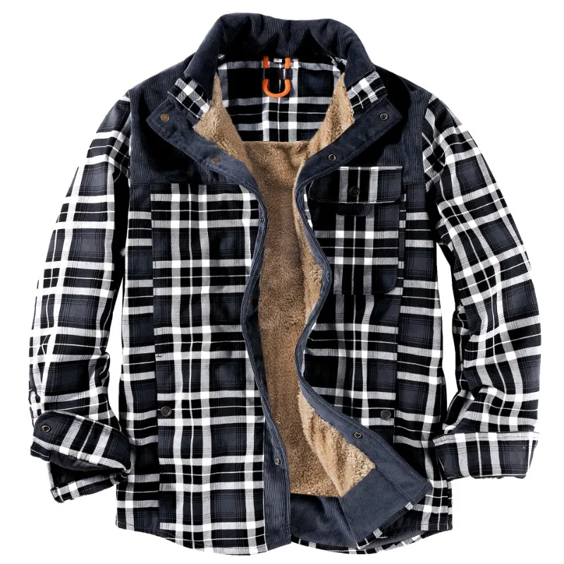 Plaid Men\'s Jackets Long Sleeves Trendy Motorcycle Street Shirts Autumn Winter Fashion Coats Warm Casual Outdoor Jacket