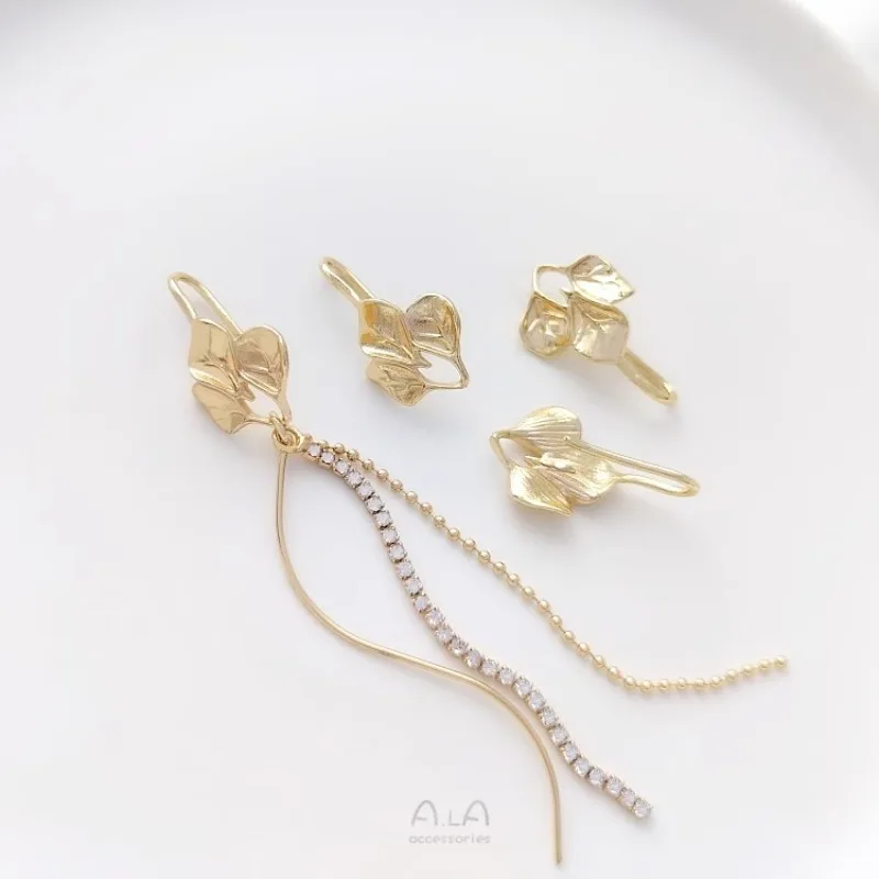 14K Gold Color Leaves Hanging Rings, Ear Hooks, Straps, Rings, Handmade DIY Earrings, Handmade Ear Jewelry Material Accessories