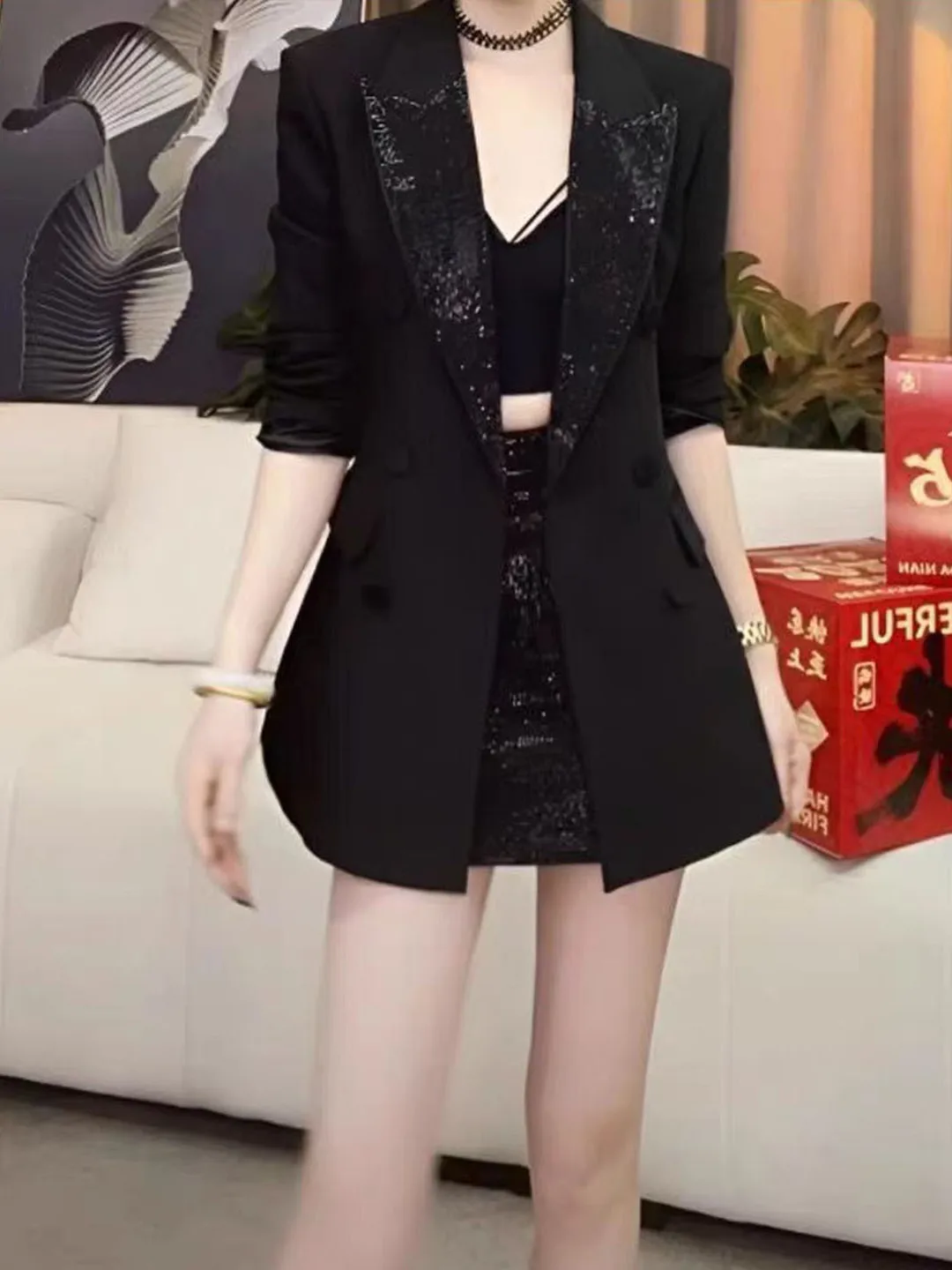 

Женский модный жакет Ele Heavy-Du Drill Collar для весны и осени, приталенный, элегантный, повседневный, на одной пуговице