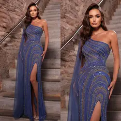 Elegant Sheath Gown Evening Dresses Sequins Lace One-Shoulder Celebrity Party Prom  Dresses Plus Size Custom Size Color