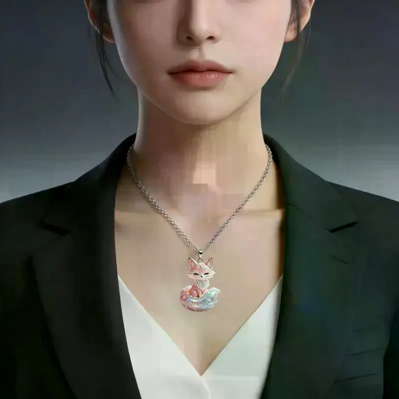 /HTF/Chinese Mythology Nine-tailed Fox Enamel Pendant Necklace For Women Friends Trendy Exquisite Daily Wear Jewelry Gifts New