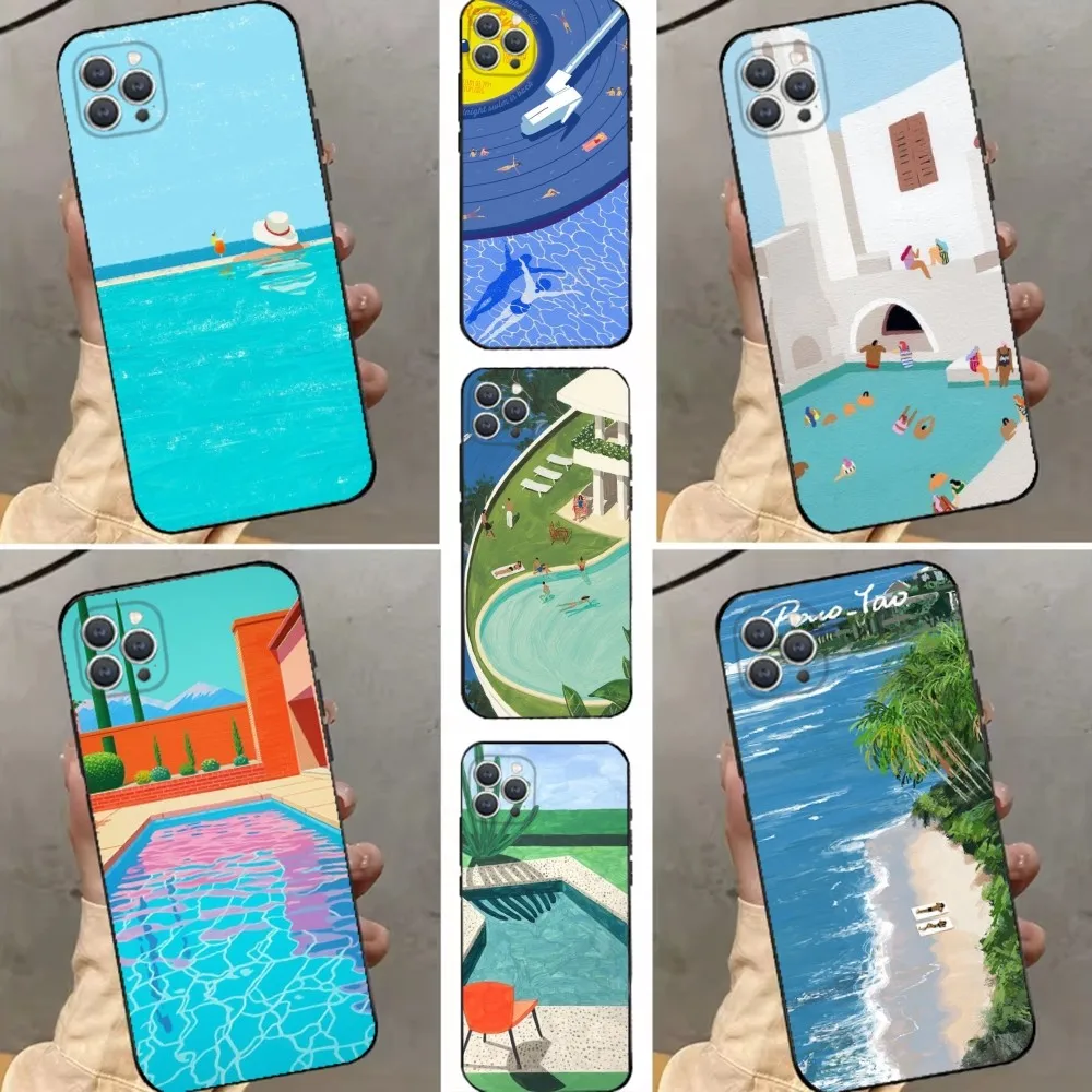 David Hockney Art  Phone Case For iPhone 15,14,13,12,11,Plus,Pro Max,XS,X,XR,SE,Mini,8,7 Soft Silicone Black Cover