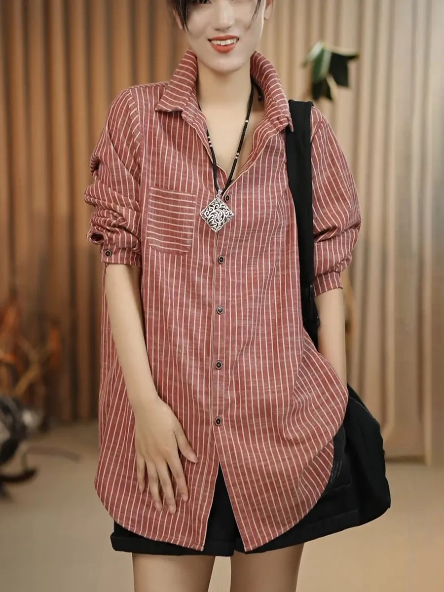 

Casual Loose Striped Women's Long Sleeve Shirt Spring Summer New Style Versatile Outerwear Korean Version Base Shirt Top