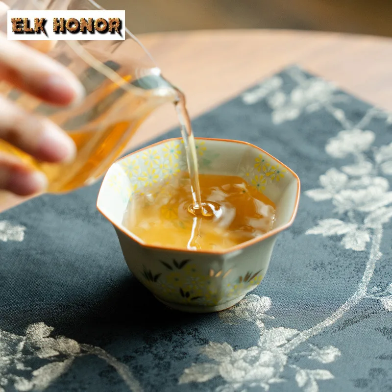 95ml Ru Kiln Hand-painted Small Daisy Teacup Zen Tea Bowl Water Jug Tea-tasting Personal Cup Chazhan Master Cups Tea Services