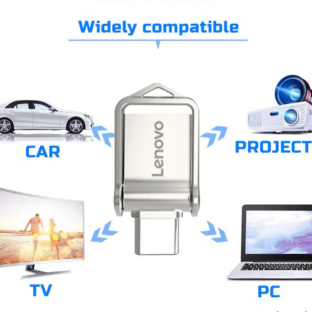 Lenovo Flash Disk logam, Flash Drive logam 2 In 1 Tipe C USB 2TB 1TB 512GB 256GB 128GB hadiah Logo kustom untuk PC