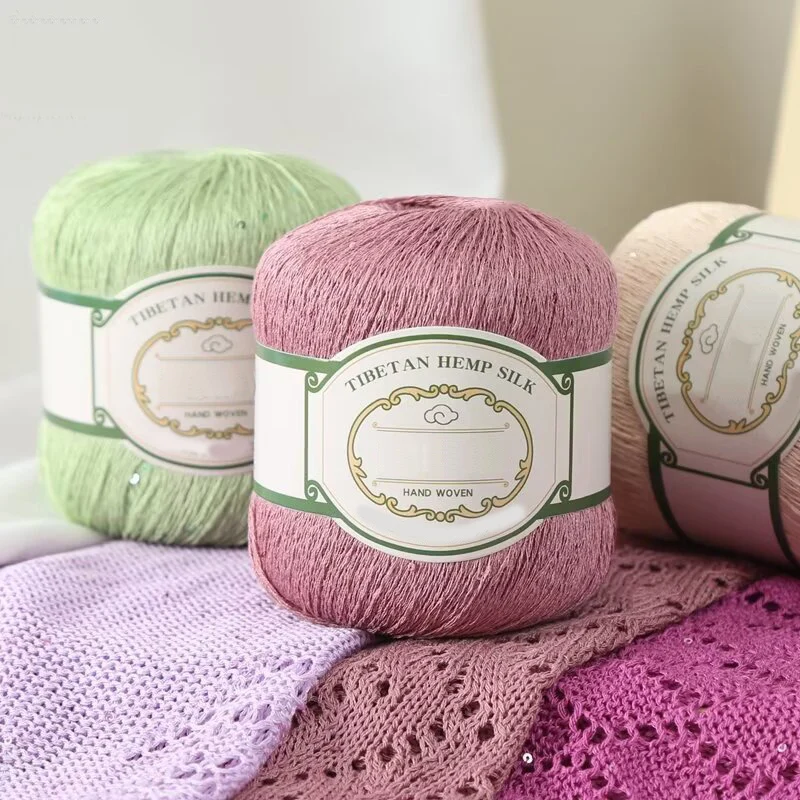 4PCS/200g Cotton Linen Lace with Sequin Yarn Cotton Linen Hand Woven Crochet Hollow Summer Shawl Hat Jacket Yarn Ball Knitting