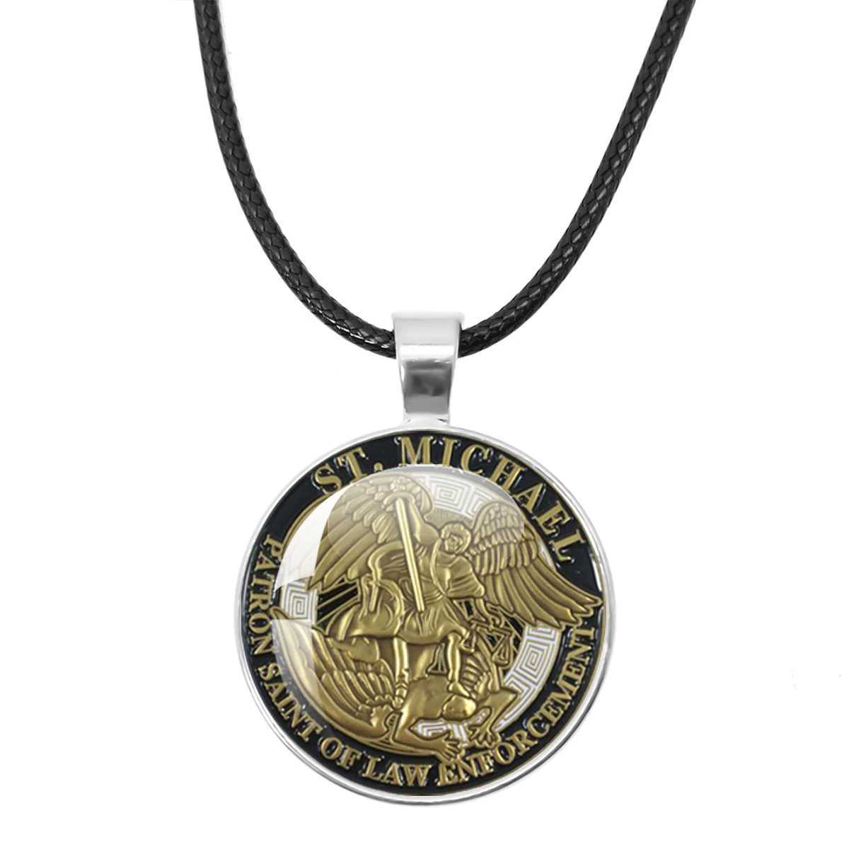 Necklace Archangel St.Michael Protect Me Saint Shield Protection Charm Russian Orhodox Leather Rope Necklace Jewelry Gift