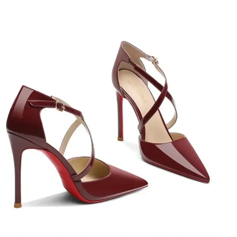 

Banquet Elegant Stiletto Shoes Pointy Metal Buckle Non-slip Wear-resistant Single Shoes New High-heeled Shoes