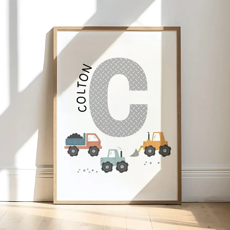 Frameless canvas paintings,Cartoon Forklift Excavator Car Mud Truck Nursery Wall Art Children's Posters And Prints For Baby Kids