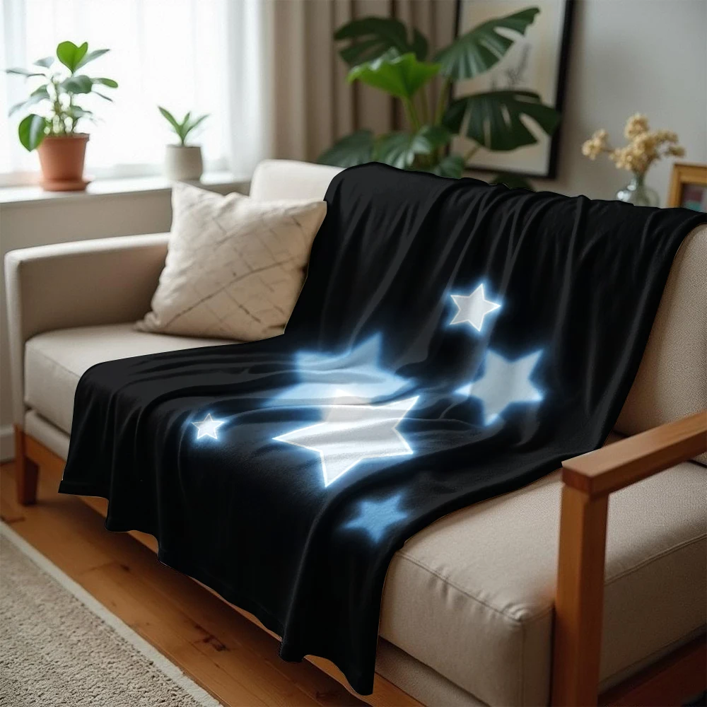 Glowing Stars Ultra Soft Sherpa Fleece Blanket Fluffy Warm Halloween Cozy Throw for Sofa Couch Bedroom Gift All season