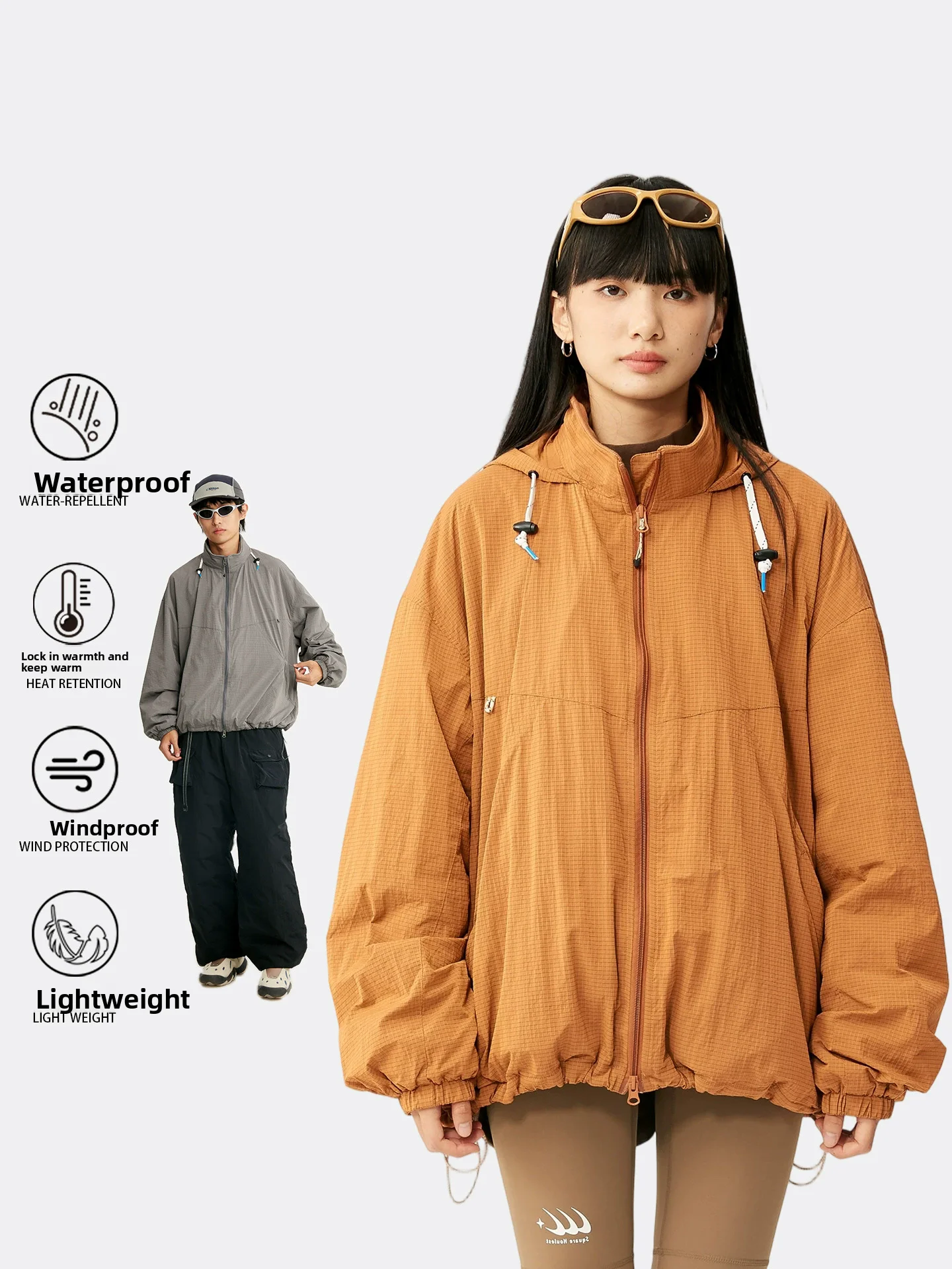 

Retro Functional Outdoor Sports Jaet Men's Women's Autumn Winter Waterproof Fce Lined Hooded Stand Collar Soft ell Coat