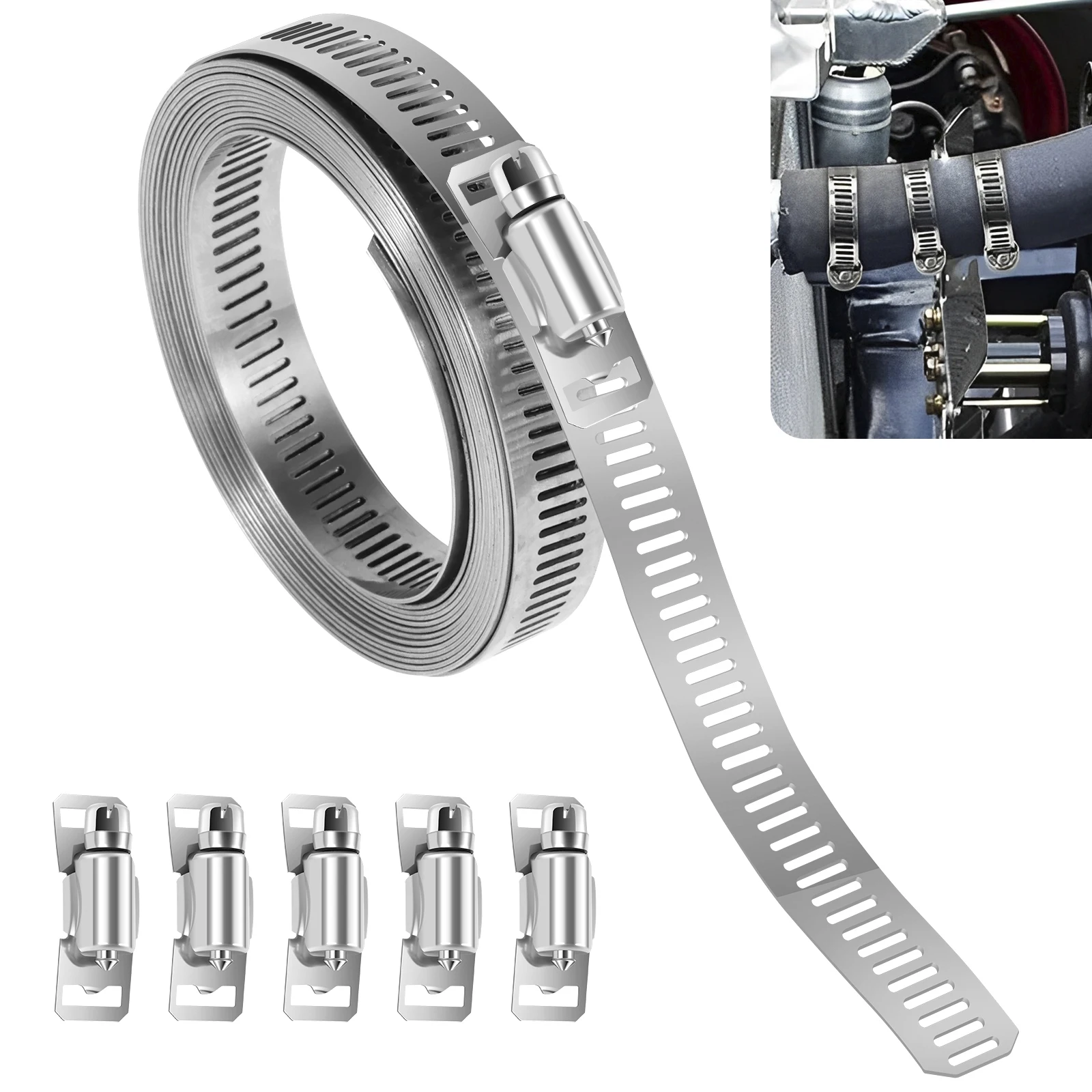 

Hose Clamp with 6 Fasteners 3 Meters Adjustable Pipe Tube Clamp Stainless Steel Plumbing Clamp Sturdy Hose Clips Kit Hose Clamp