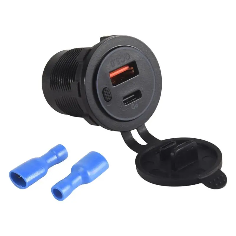 

12V-24V 48W USB Outlet Waterproof Socket PD And QC3.0 USB Port With LED Voltage For Car Truck Golf Cart