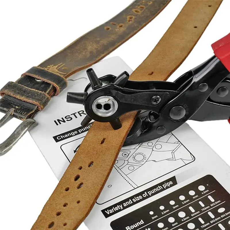 BAAG-Leather Hole Punch Set, Super Heavy Duty Rotary Puncher, Precision Multi Hole Sizes For Belts, Crafts Holes