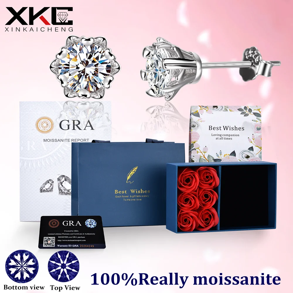 GRA D 1.00 ct Mulberry Diamond Sterling silver stud romantic snowflake shaped high end earrings