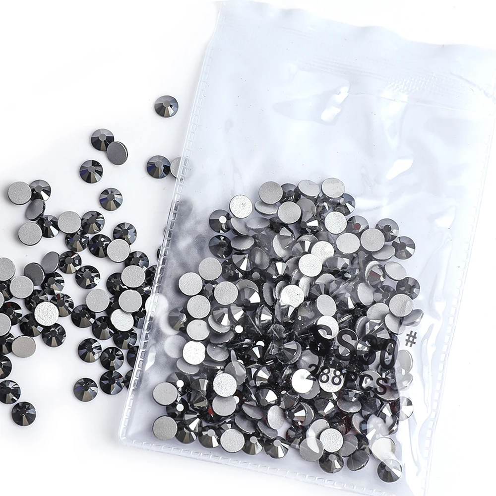 Super Glitter Rhinestones Black Shiny SS4-SS30 Non HotFix FlatBack Glass Rhinestone Dress Decorations