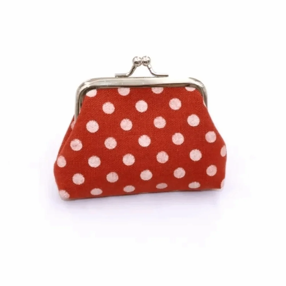 Kiss Lock Closure Polka Dot Coin Purse Compact Square Shape Travel Cosmetic Bag Multifunctional Lightweight