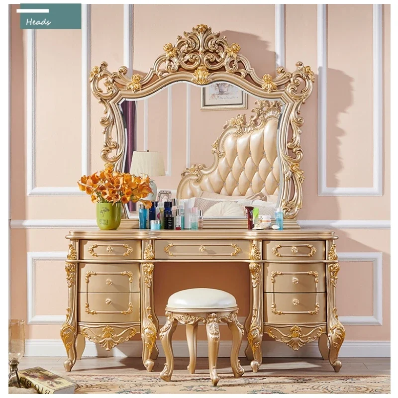 

European Style Solid Wood Dressing Table Bedroom Large Apartment Luxury Princess Dressing Table Oversized Dressing Cabinet