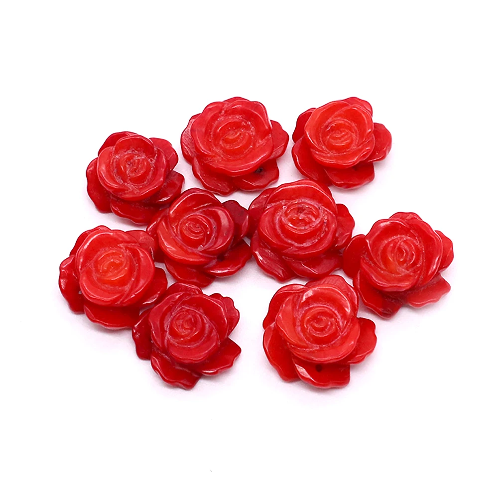 Natural Sea Bamboo Red Coral Stone Pendants Carved Rose Flower Earring Charms for Jewelry Making DIY Necklace Earrings Jewelry